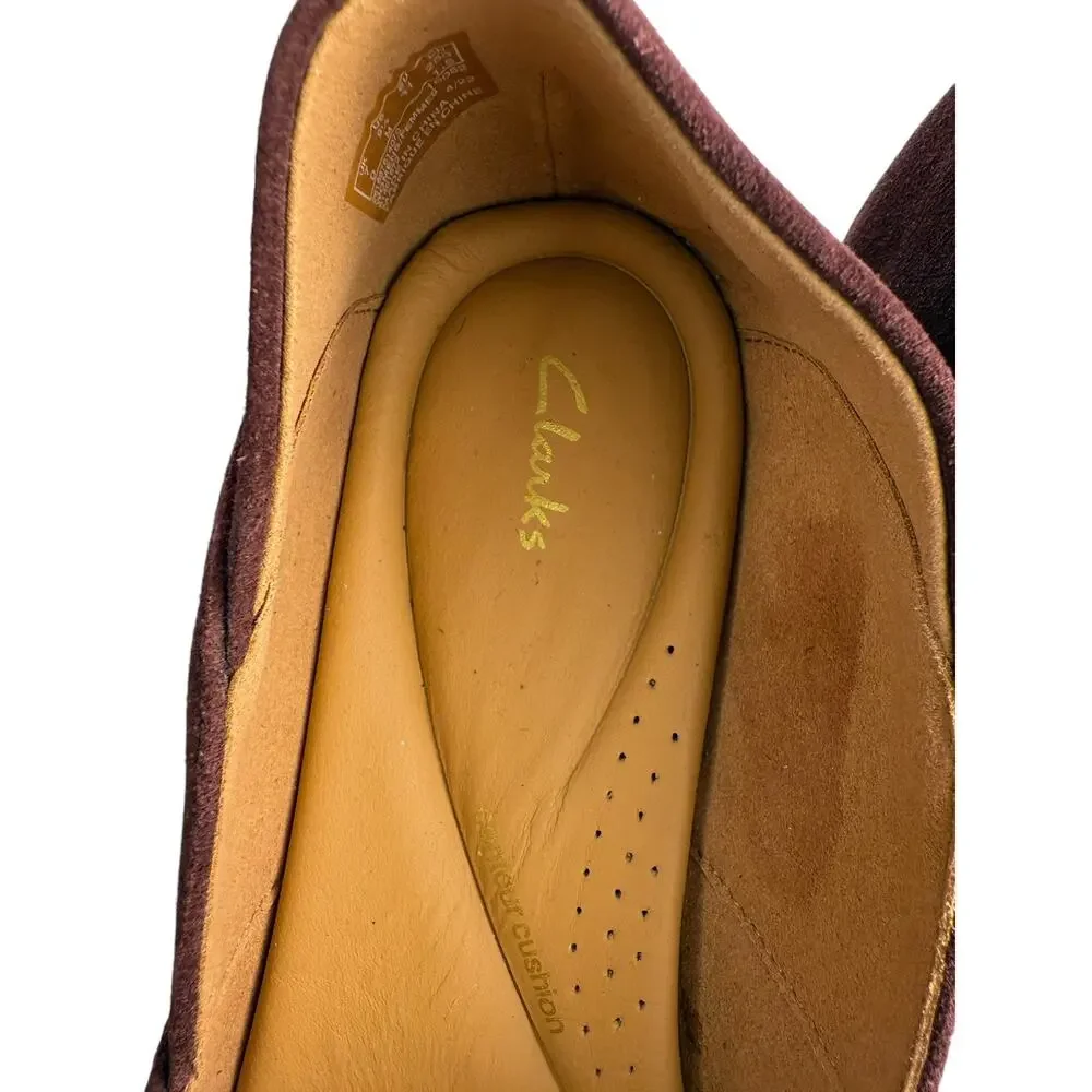 Clarks Women's Pure Belle Burgundy‎ Suede Slip On Dress Loafers Size 9.5 NWOB